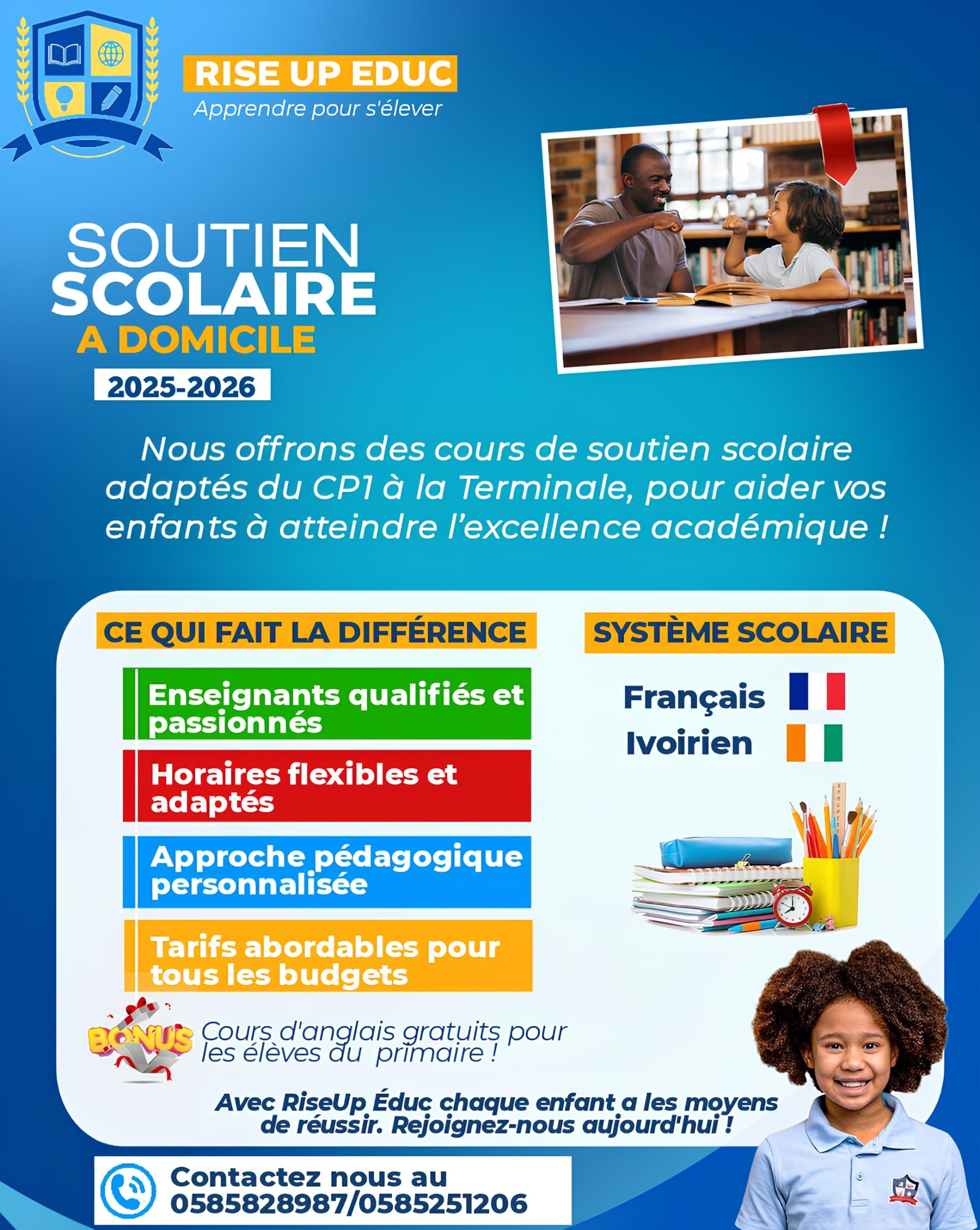 Flyer RiseUp Educ - présentation du soutien scolaire à domicile
